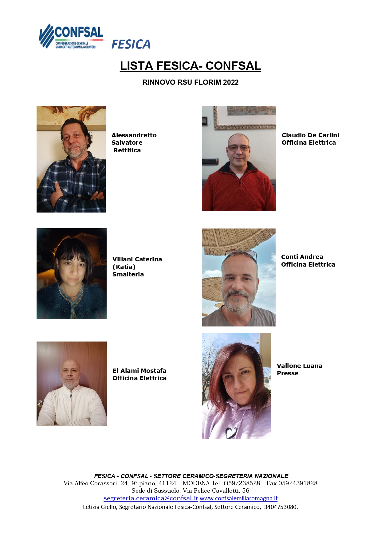 Rinnovo RSU Florim Lista Fesica Confsal